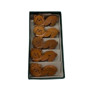 Carved Wood Bear Chopsticks Rest Holder Made In Japan Set Of 5 Kawaii